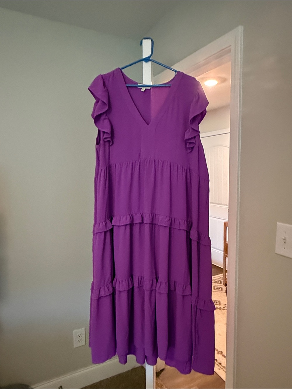 Umgee Purple Tiered V-Neck Ruffle Maxi Dress